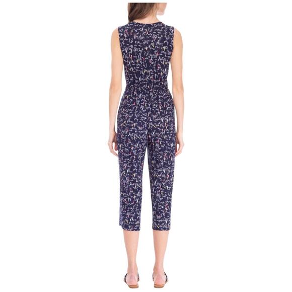 New Bobeau Jumpsuit Womens Small Orange Sleeveless Cropped V Neck Belted Boho - Picture 15 of 15